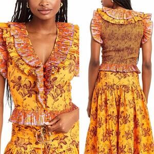 NWT Love The Label Floral Printed Beryl Orange Mango Blouse Top Size: XS